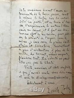 Émile Zola Case Dreyfus Historical Document Letter Autograph Manuscript Signed