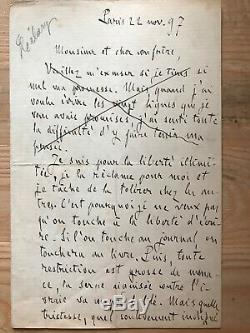 Émile Zola Case Dreyfus Historical Document Letter Autograph Manuscript Signed