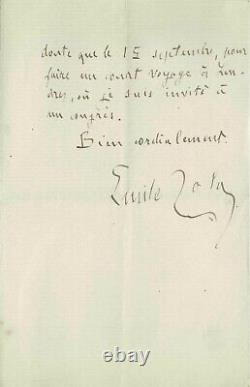 Emile Zola Signed Autograph Letter On The Monument To The Honour Of Maupassant
