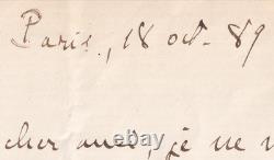 Émile Zola judges his second novel, autograph letter signed, 1889