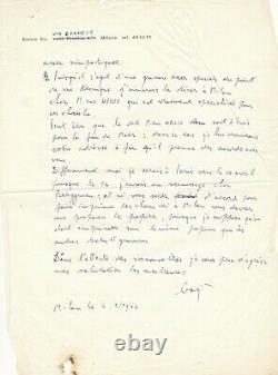 Enrico Baj Autograph Letter Signed Engraving Mecano Queneau Collaboration