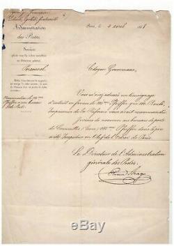 Etienne Arago / Letter Signed / Administration Of Positions / Revolution From 1848