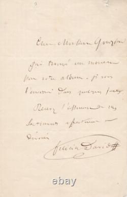 Félicien DAVID signed autograph letter to Armand GOUZIEN album piece