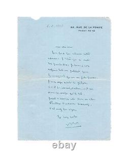 François Mauriac / Signed Autographed Letter to André Malrajson / Grasset / Novel