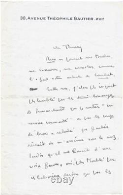 François Mauriac / Signed autograph letter / Sartre / Theater / Critique / 1937