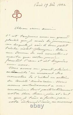 Frédéric Bartholdi Autograph Letter Signed On The Statue Of Liberty 1882