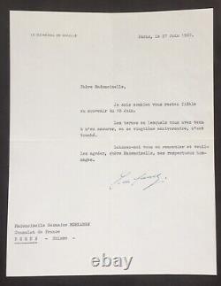 General De Gaulle Signed Letter The Memory of June 18, 1960