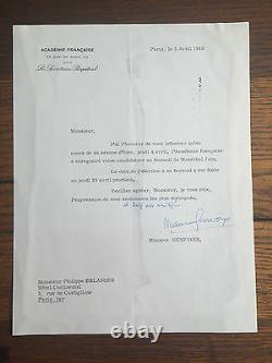 Genevoix (maurice). Signed Typed Letter, Dated April 5, 1968