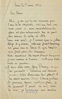 Georges Brassens Autographed Signed Letter 1940 Paris and His First Songs
