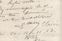 Georges Clairin Autograph Letter Signed, mentioning Sarah Bernhardt, 19th century