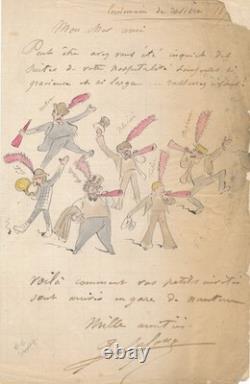 Georges Lafosse autograph signed letter with illustration drawing