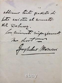 Guglielmo Marconi Autographed Letter Mentioning a Concert by Debussy