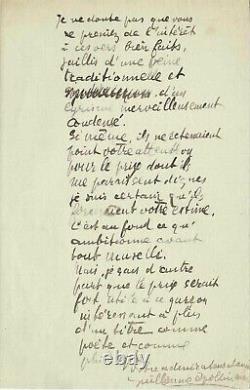 Guillaume Apollinaire Autographed Letter Signed Poetry In 1914