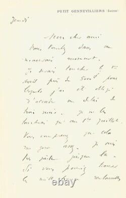Gustave Caillebotte Autograph Letter Signed To Claude Monet