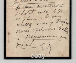 Gustave Doré Signed handwritten letter: missed train and dinner at the Aquarium, 19th century