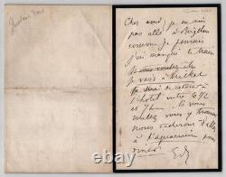 Gustave Doré Signed handwritten letter: missed train and dinner at the Aquarium, 19th century