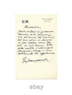 Guy De Maupassant / Signed Autograph Letter / Rendez-vous / Bel-ami / Cannes
