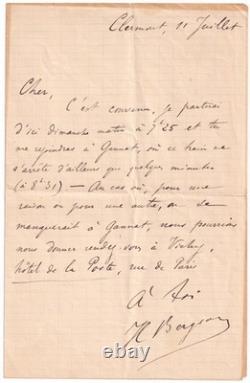 Henri BERGSON Autographed letter signed 1884 Clermont Gannat Vichy