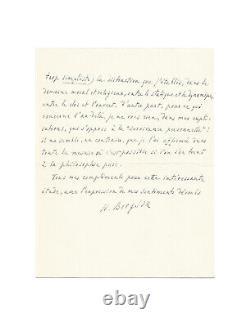 Henri Bergson / Autographed Letter Signed / Sexuality / Immoralism / Survival