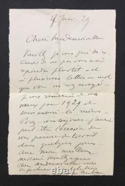 Henri MATISSE Autographed letter signed To his model Zita Odalisques 1929