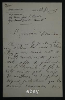 Henri Rochefort Autography Letter Signed By Acknowledgements To The Director, 1888