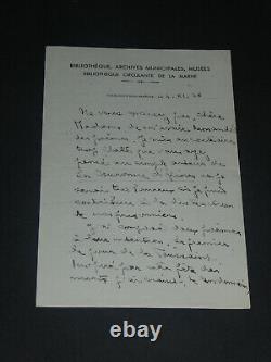 Henri VENDEL, librarian SIGNED AUTOGRAPH LETTER and typewritten manuscripts, 1942
