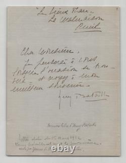 Henry Bataille Signed Autograph Letter Written the Day Before His Death 1922