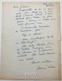 Henry Miller Autograph Letter Signed / Nexus