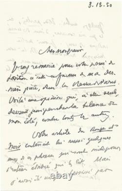 Henry de MONTHERLANT / Autographed letter signed / Theater / Misogyny / Women