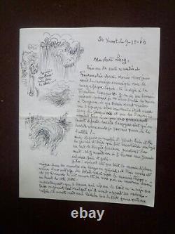 Hermine DAVID 
<br/>
 Signed autograph letter with 3 drawings St-Vaast-la-Hougue