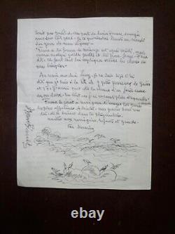 Hermine DAVID  
<br/>Signed autograph letter with 3 drawings St-Vaast-la-Hougue