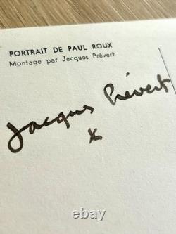Jacques Prevert Beautiful signed collage card 1965