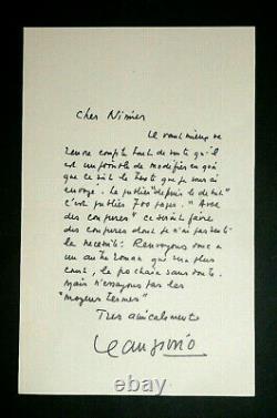 Jean Giono Letter Autograph Signee Address A Roger Nimier On A Publication