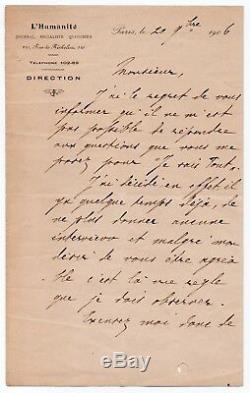 Jean Jaurès Signed Autograph Letter Paris November 20, 1906 L'humanité