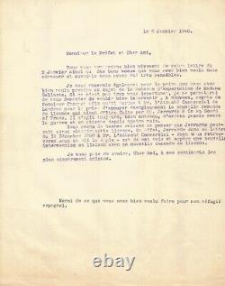 Jean Moulin Autograph Letter Signed In Mauritius Bellonte. January 1940