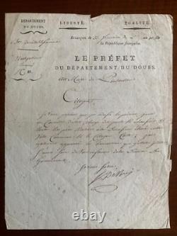 Jean de Bry, Prefect of Doubs, autograph signed letter, 1801