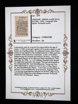 Jose Maria DE HEREDIA signed autograph letter journalism 1894