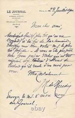 José-maria De Heredia / Set Of Two Autograph Letters Signed. July 1900