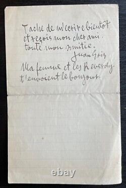 Juan Gris Autograph Letter Signed Picasso, Max Jacob, Montparnasse