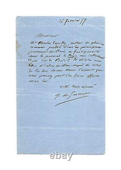 Jules De Goncourt / Signed Autograph Letter / Recommendation / Naturalisme