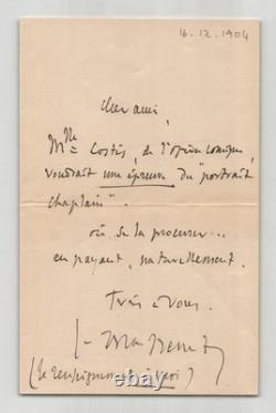 Jules Massenet Autographed letter signed to Léon Bessand Opéra comique 1904