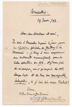 Jules Massenet Signed Autograph Letter, Brussels, 19 January 1893, Opera