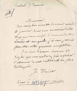 Juliette DROUET Autographed Letter Signed. A Dinner with Victor HUGO
