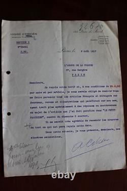 L. S. André CITROEN rare industrial signed letter from August 9, 1917
