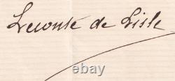 Leconte de Lisle supports Malvina Blanchecotte Autograph letter signed, 1871