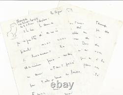 Léonor FINI signed autograph letter and small drawing of a cat's head! Nonza Corsica