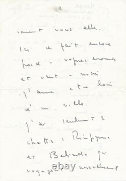 Léonor FINI signed autograph letter and small drawing of a cat's head! Nonza Corsica