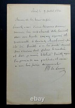 Lescure Adolphe (de) Signed Autography Letter, Letter Of Acknowledgements, 1880
