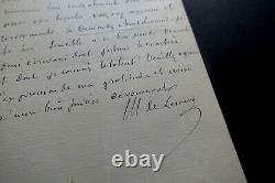 Lescure Adolphe (de) Signed Autography Letter, Letter Of Acknowledgements, 1880