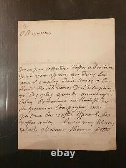 Letter Autograph Signee By Yves De La Bourdonnaye De Coetion Marquis 1700
